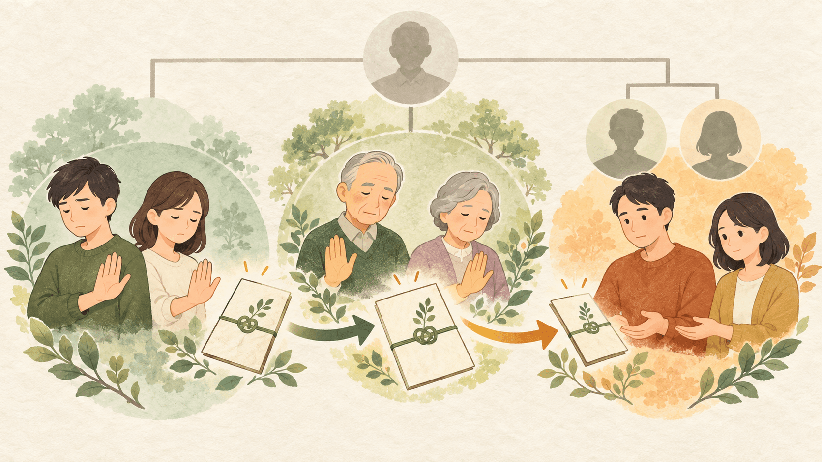 相続放棄の影響が次の親族へ移る流れを三世代で表したイラスト