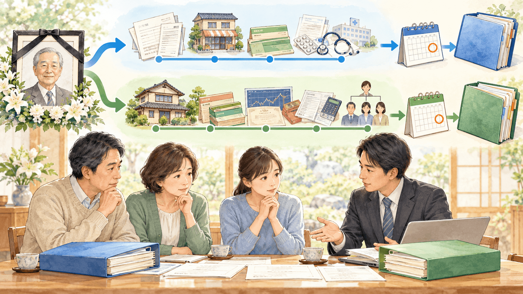 被相続人の所得を申告する準確定申告と相続財産を申告する相続税を比較するイラスト