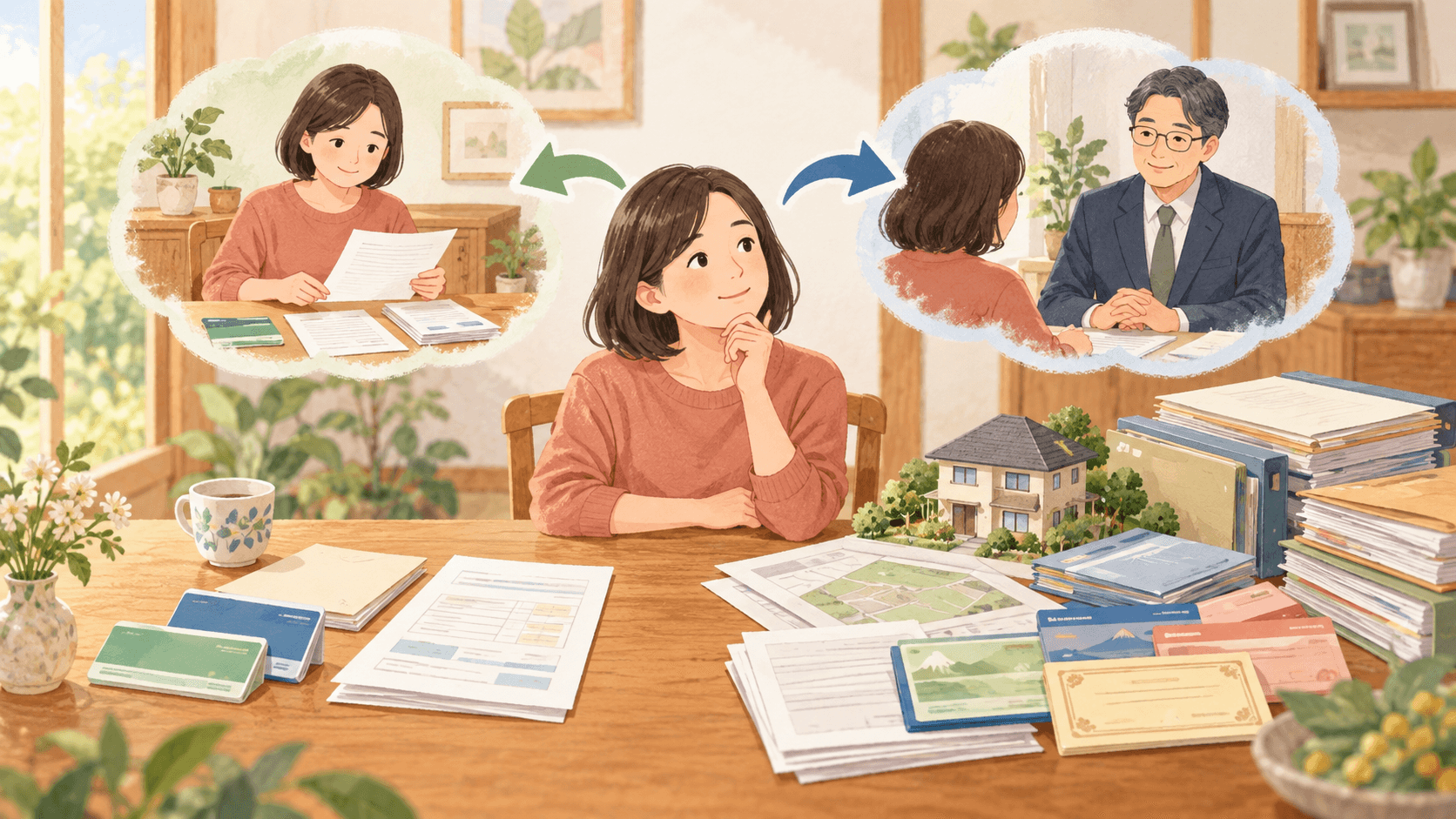 相続税申告を自分で進める場合と専門家へ依頼する場合を資料の複雑さで比較するイラスト