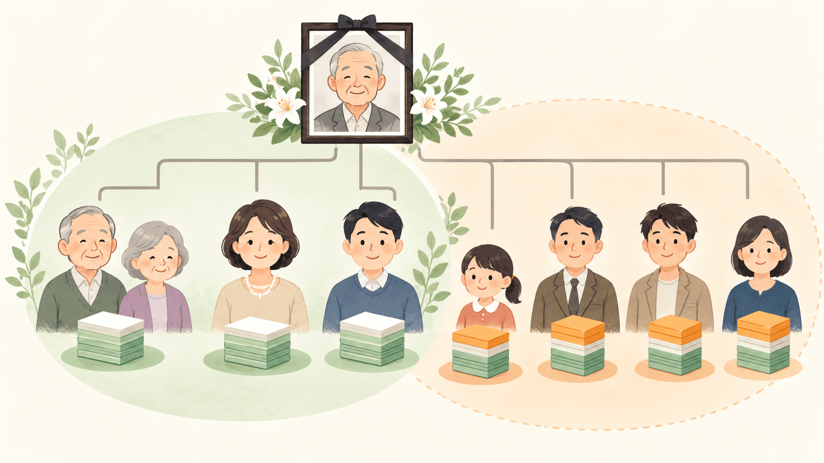 配偶者や子などの近い相続人とそれ以外の受遺者で相続税の加算対象を比較するイラスト
