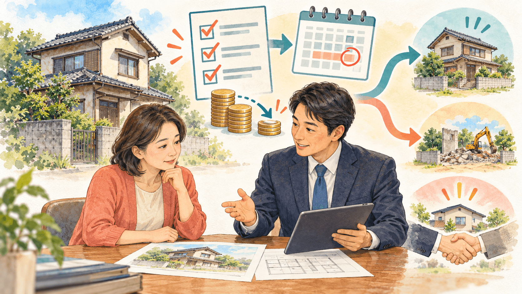 相続した空き家の売却で特別控除の要件と期限を税理士に確認するイラスト
