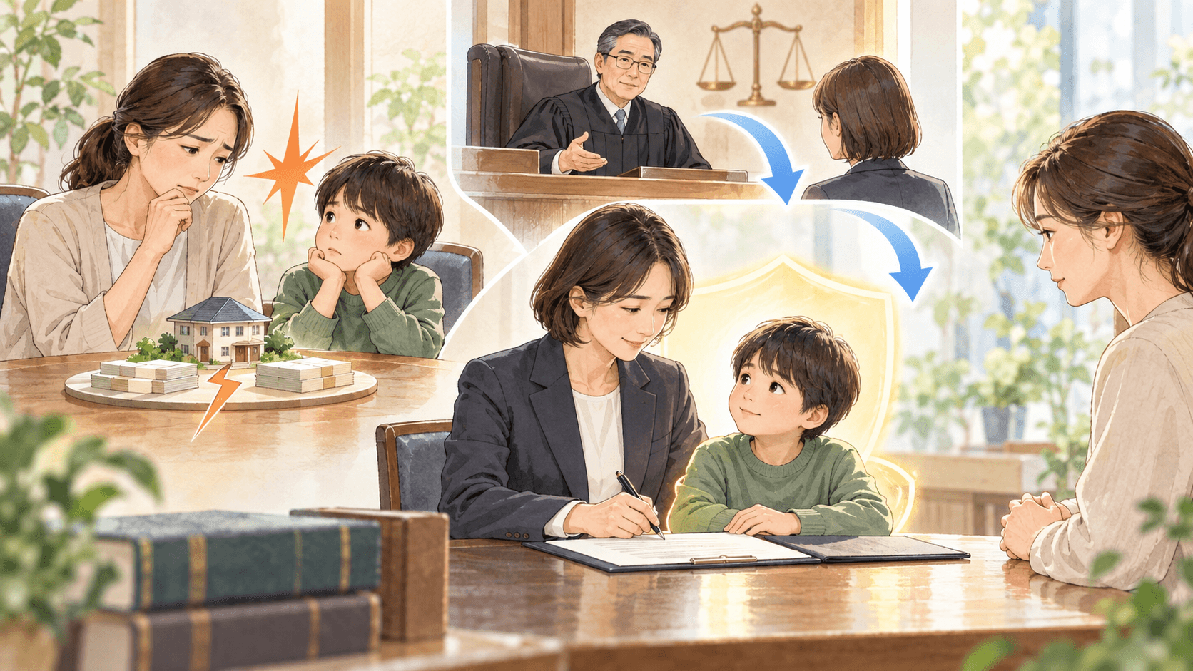 親子の利益相反で家庭裁判所が未成年者の特別代理人を選任するイラスト