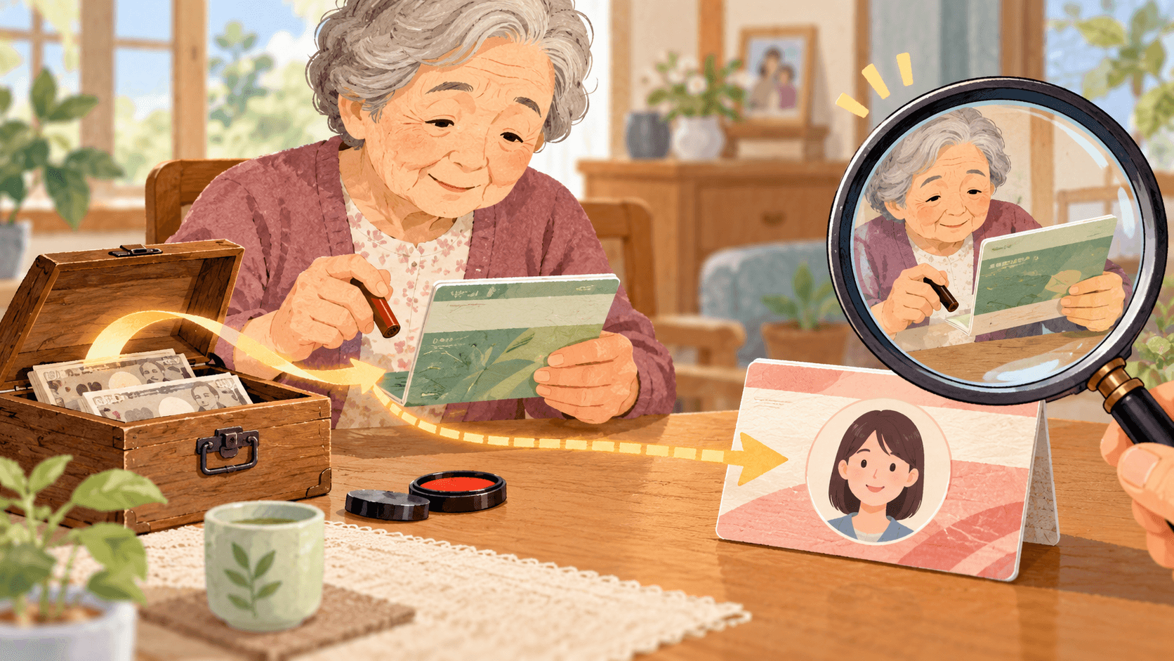 子ども名義の預金を親が通帳や印鑑とともに実質管理している状態を示すイラスト