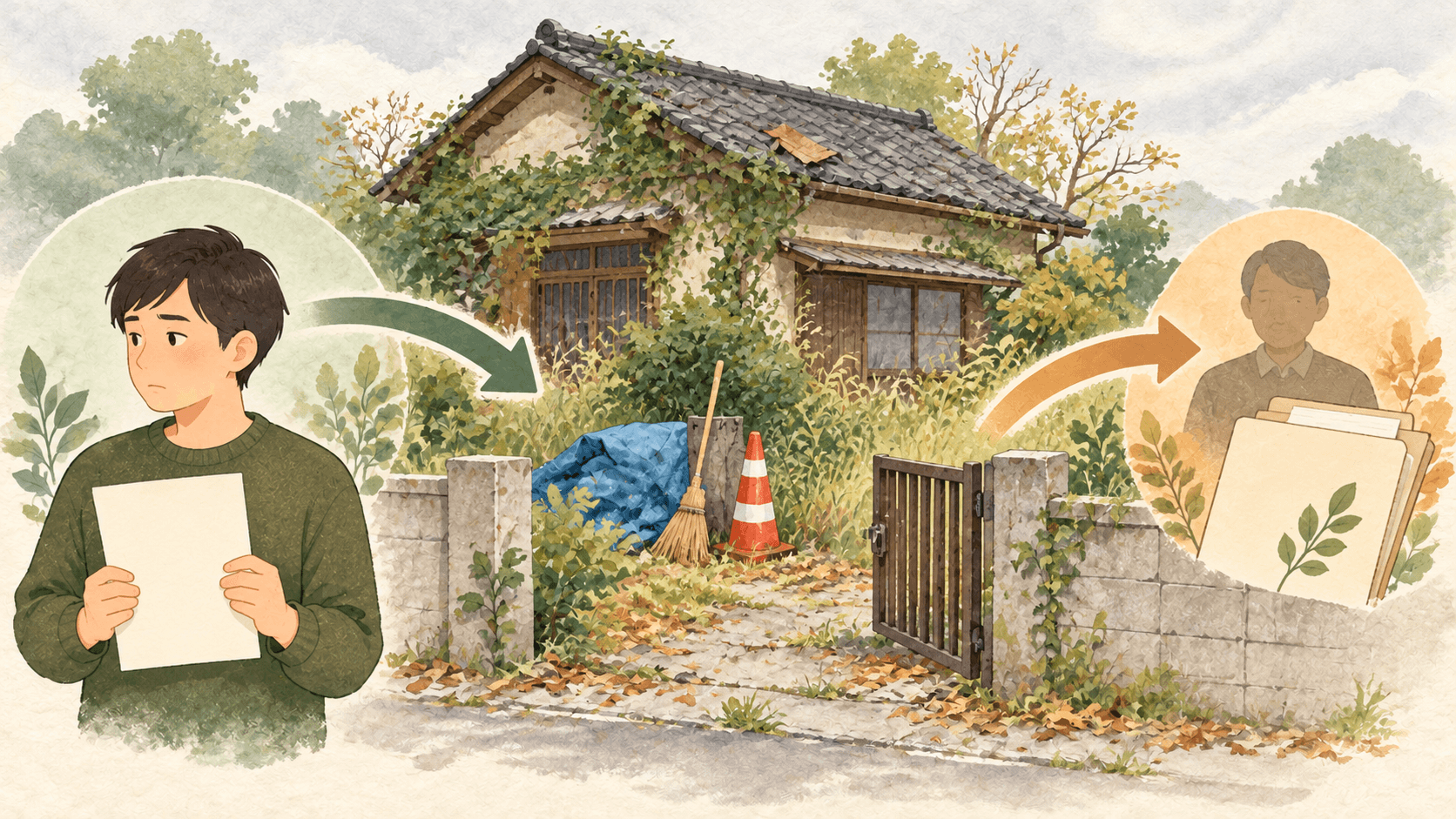 相続放棄後の空き家と保存・管理責任の移行を表したイラスト