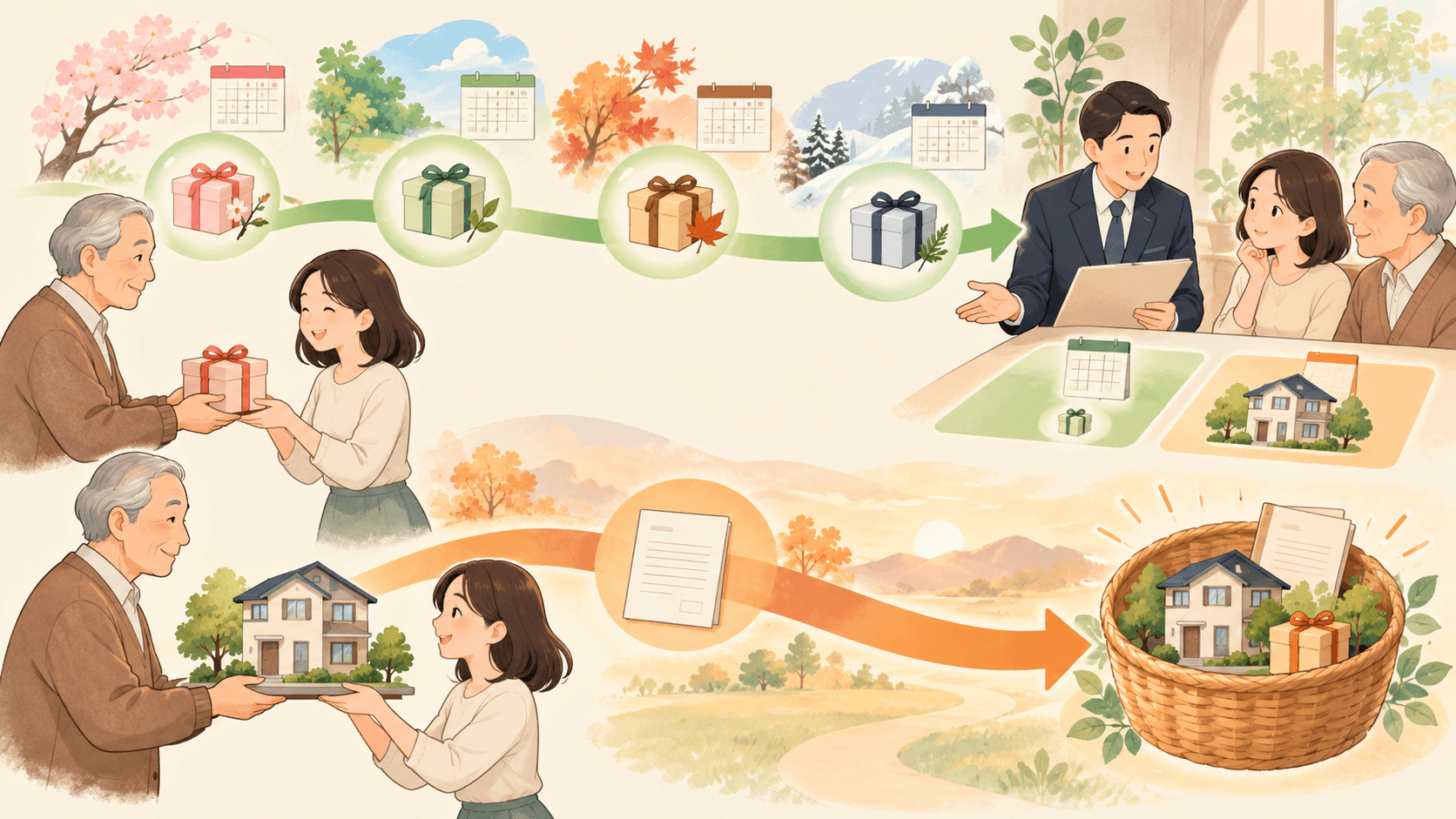 相続時精算課税で年ごとの少額贈与と将来精算する財産を分けて管理するイラスト